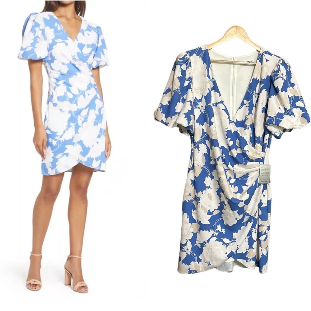 Julia Jordan Women's Floral Print Puff Sleeve
Faux Wrap Dress In Blue Sz 14 NWT